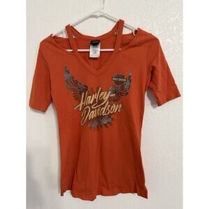 Harley Davidson Women’s Size XS Orange Blouse Route 30 Upper Sandusky, Ohio